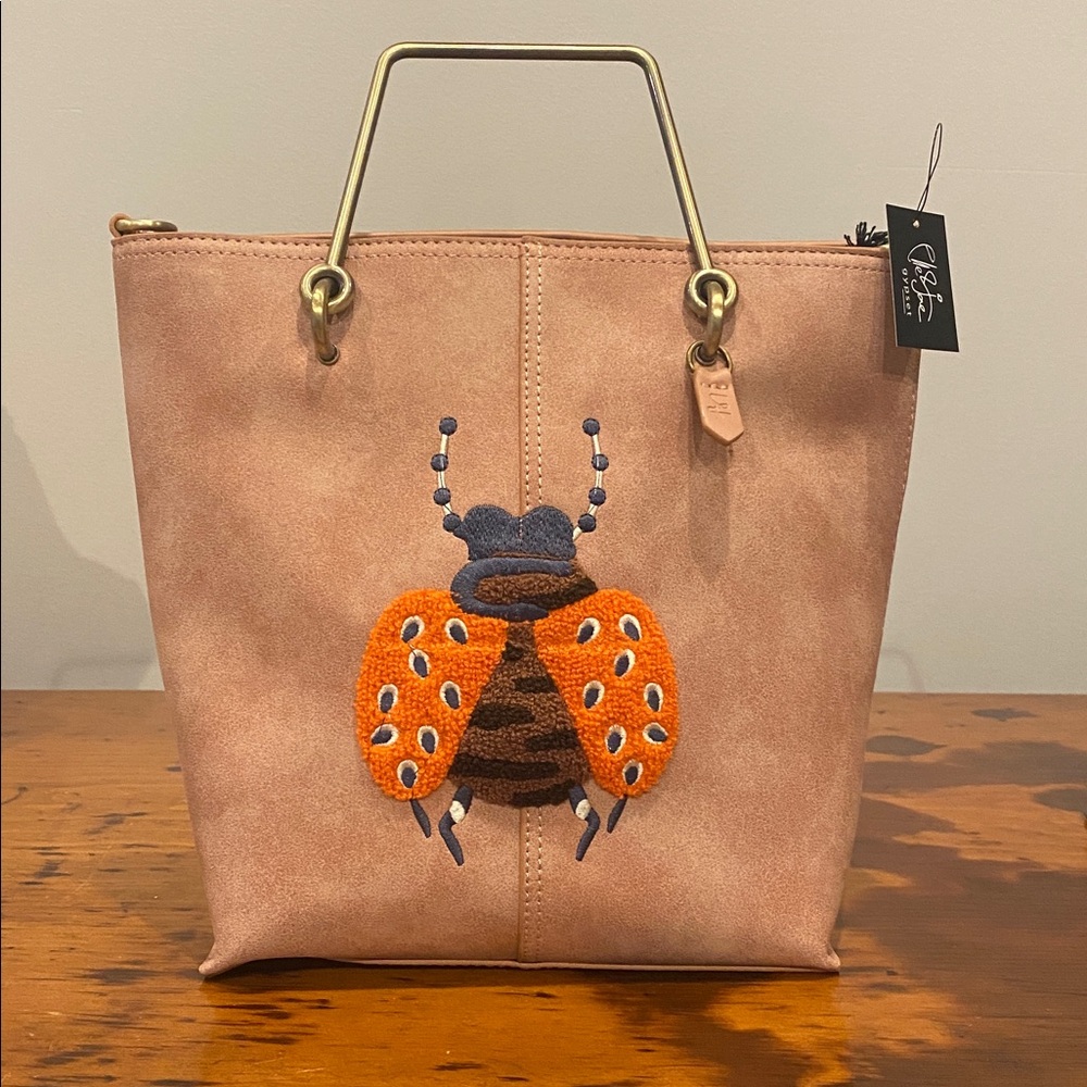 Elle Jae Gypset rose NWT vegan leather cross body purse lady bug embroidered